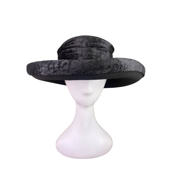 Importina Bollman Unisex Black Velvet-Finish Wool Vintage Style Wide Brim Hat main image 5